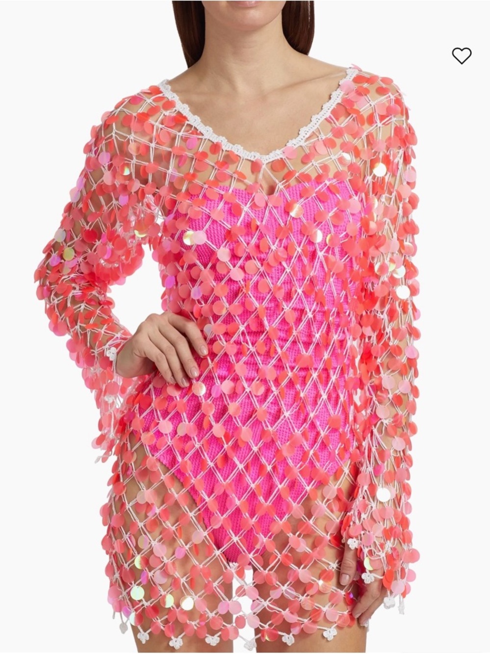 Milly Cabana NWT White Crochet Pink Sequin Pullover Mini Dress Size Small Beachy